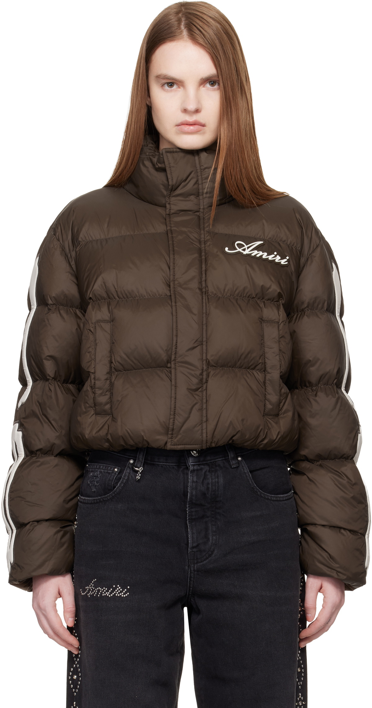 AMIRI Brown Bones Cropped Down Jacket
