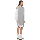 Sacai Grey and White Asymmetric Knit and Poplin Dress