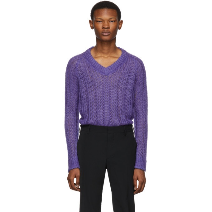 Photo: Prada Purple Knit V-Neck Sweater