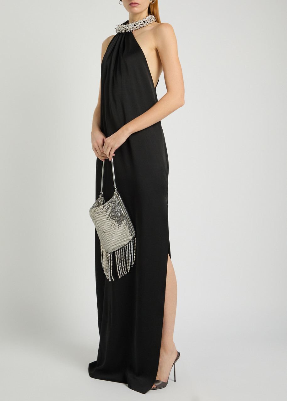 Stella Mccartney Faux Pearl-embellished Satin Gown Black