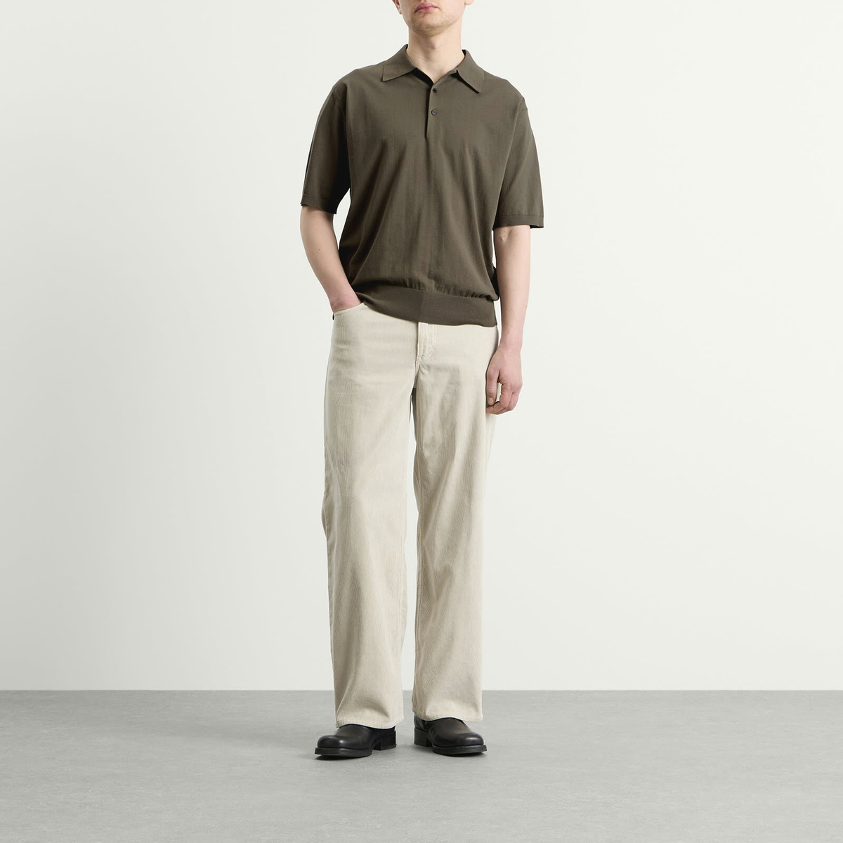 Auralee Men's Knitted Polo in Olive Gray