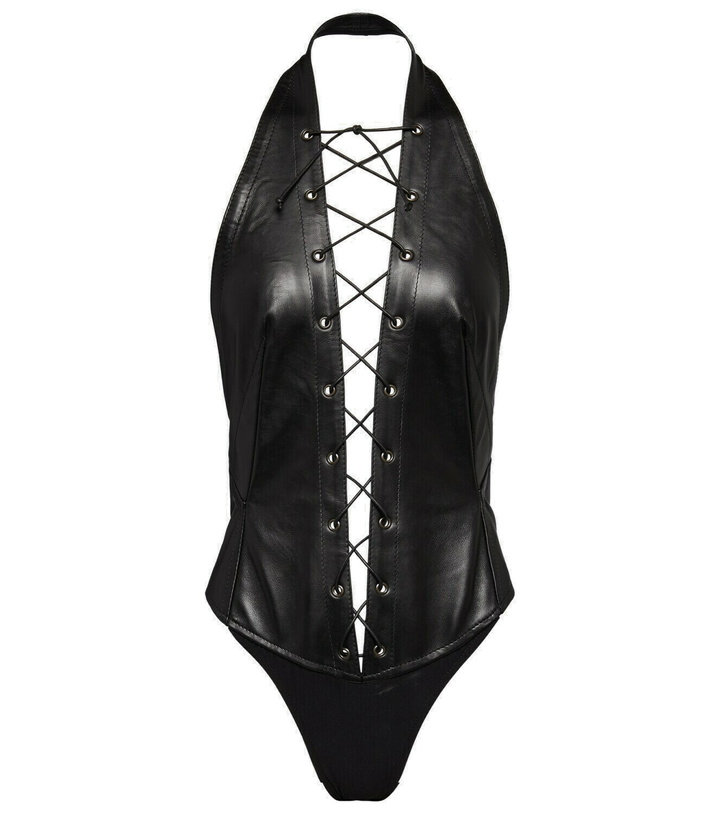 Photo: Petar Petrov Tyce lace-up leather bodysuit