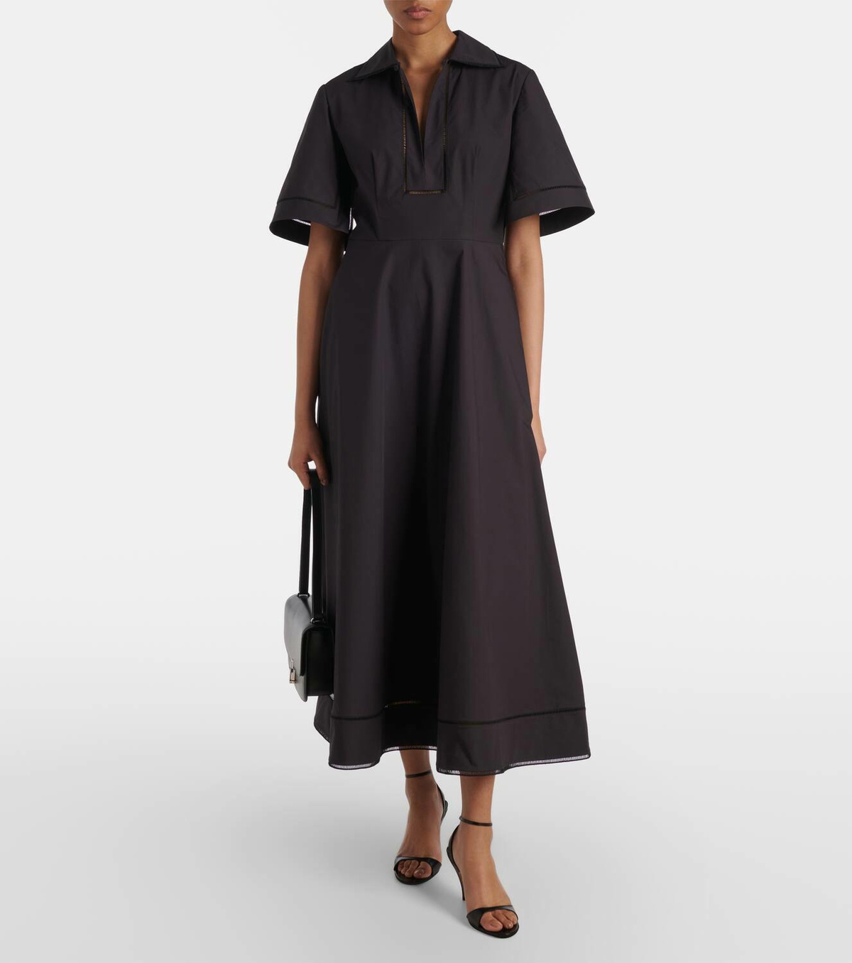 Rhe Embroidered cotton poplin midi dress Rhe