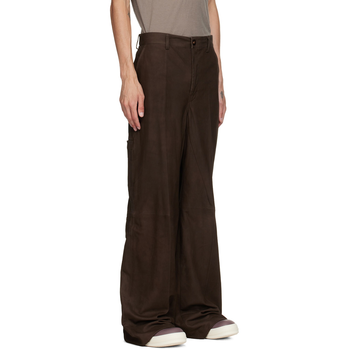 Rick Owens Brown Leather Work Pants
