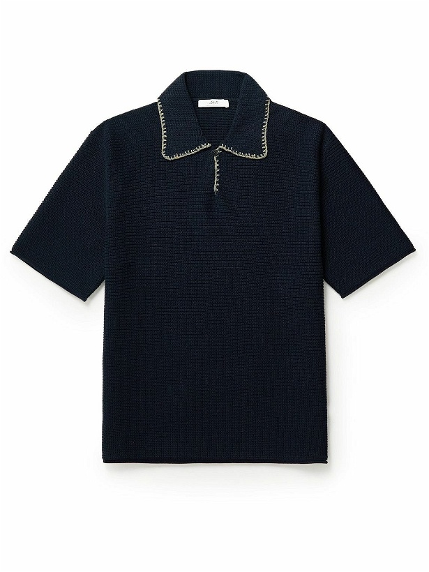 Photo: Mr P. - Organic Crocheted Cotton Polo Shirt - Blue