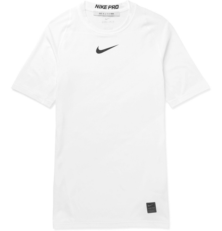 Photo: 1017 ALYX 9SM - Nike Logo-Print Mesh-Panelled Stretch-Jersey T-Shirt - White