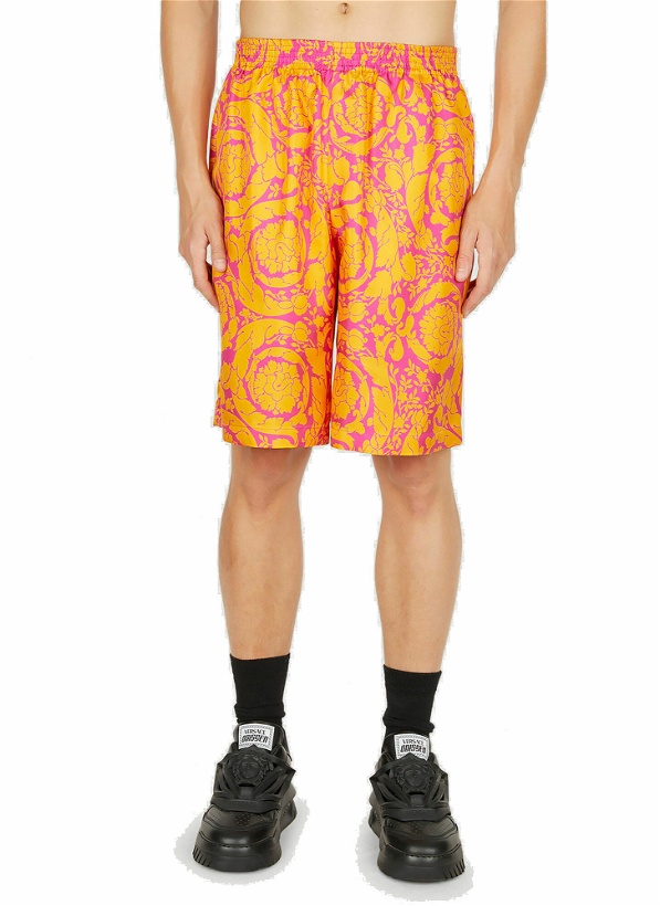 Photo: Stencil Print Shorts in Orange