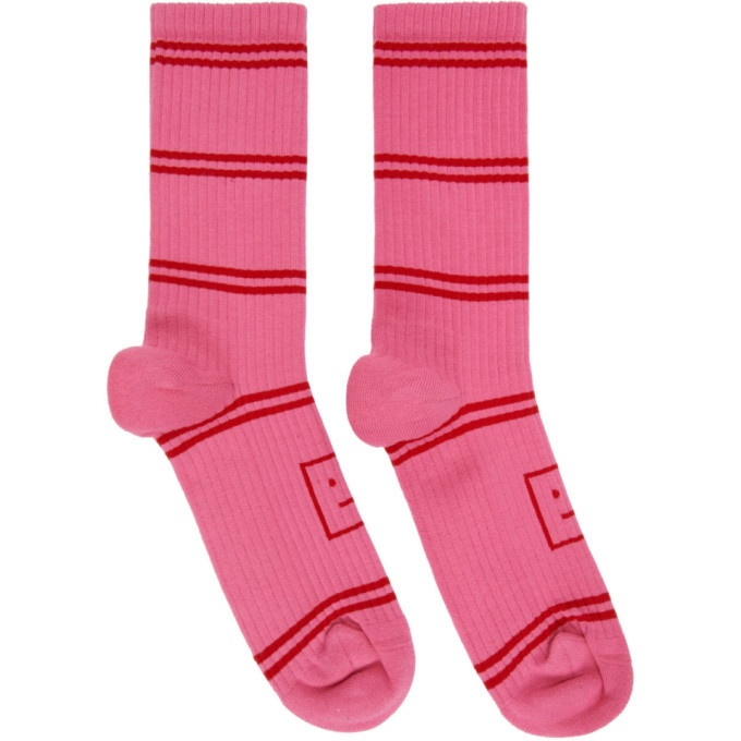 Photo: Acne Studios Pink Motif Jacquard Striped Socks