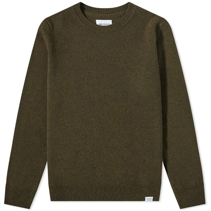 Photo: Norse Projects Men's Sigfred Lambswool Crew Knit in Dark Olive