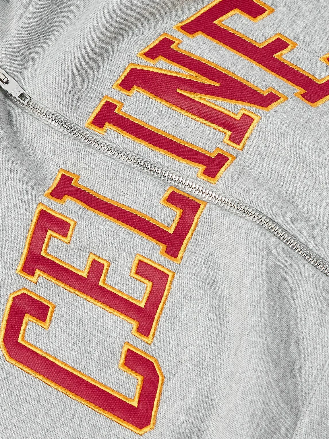 CELINE - Logo-Appliquéd Cotton-Jersey Zip-Up Hoodie - Gray