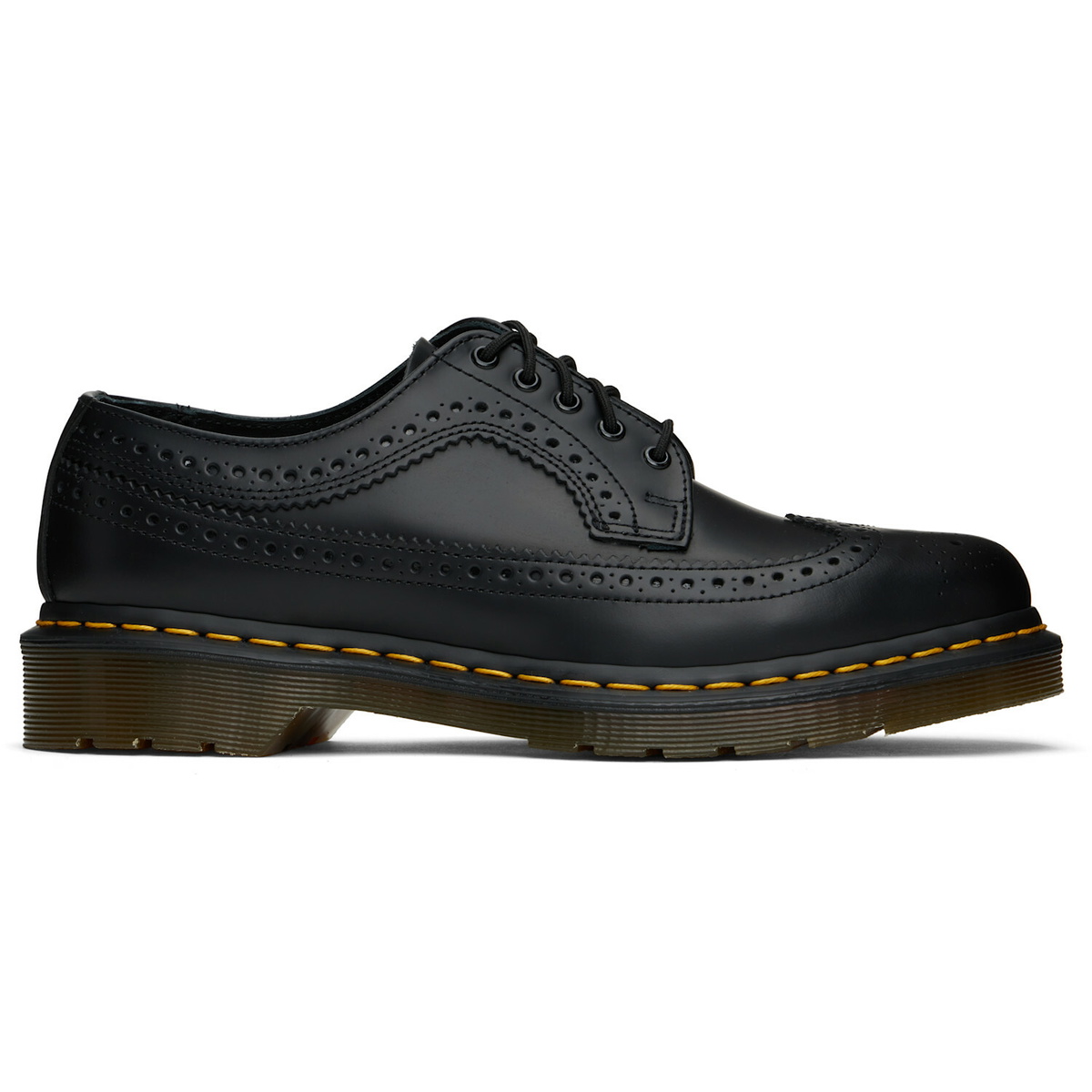 Dr. Martens Black 3989 Yellow Stitch Smooth Brogue Derbys
