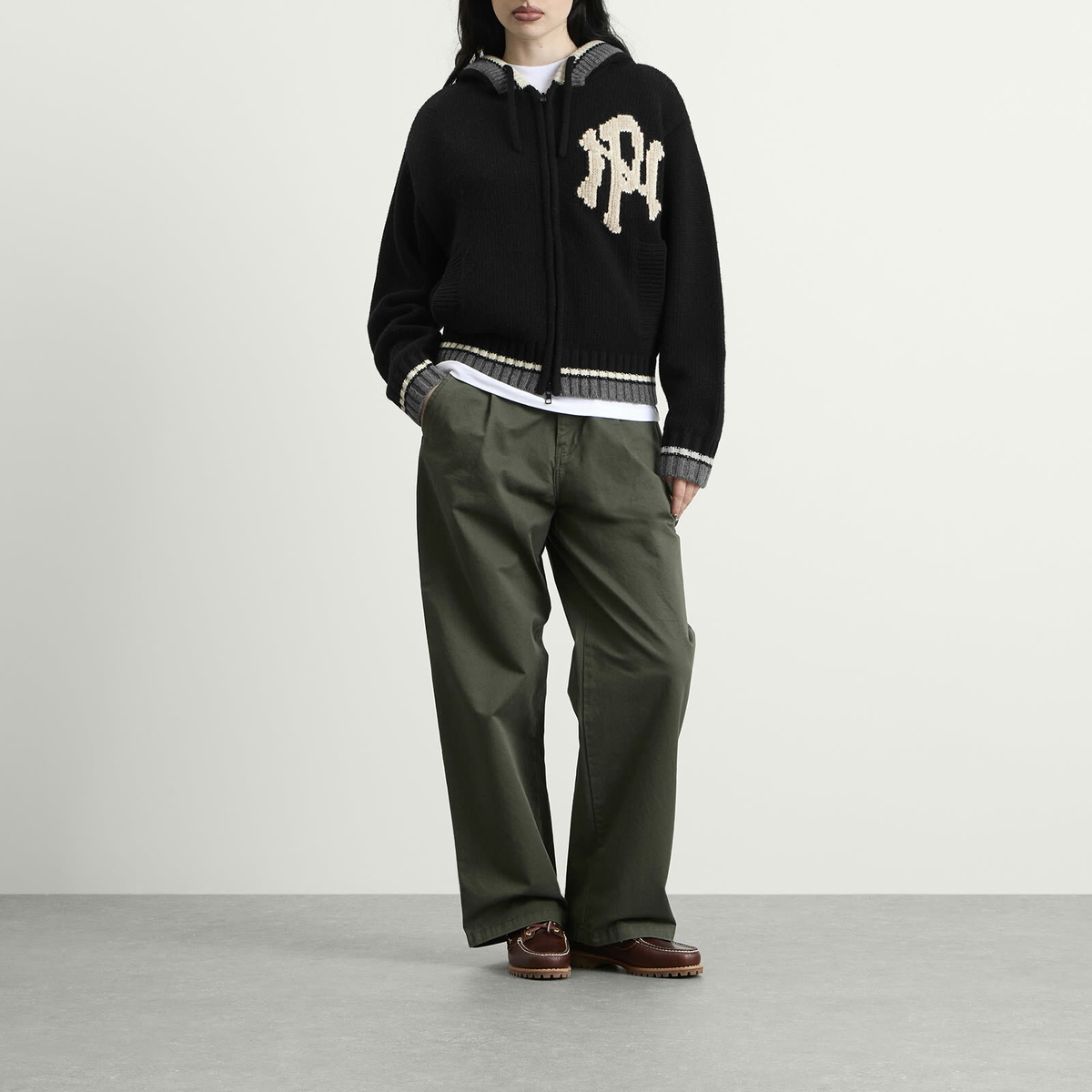 No Problemo NYP Varsity Zip Through Knit in Black