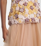 Costarellos Theia floral-appliqué sequined tulle gown