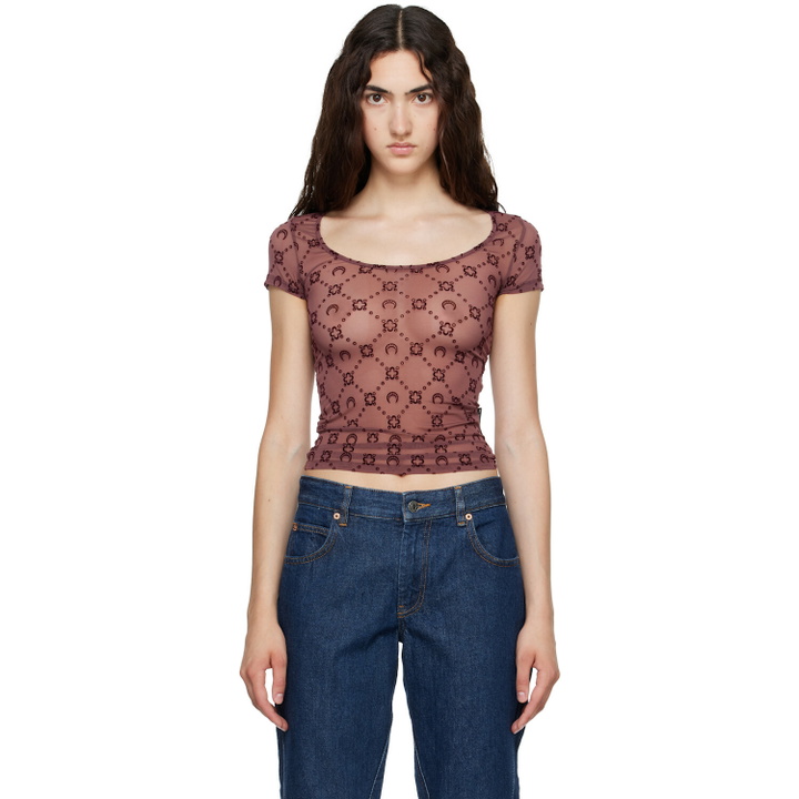 Photo: Marine Serre Burgundy Moonogram Mesh Flock T-shirt