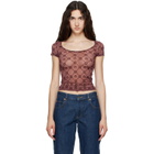 Marine Serre Burgundy Moonogram Mesh Flock T-shirt