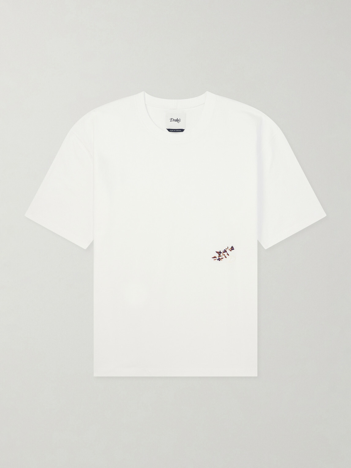 Drake's - Blackthorn Embroidered Cotton-Jersey T-Shirt - White