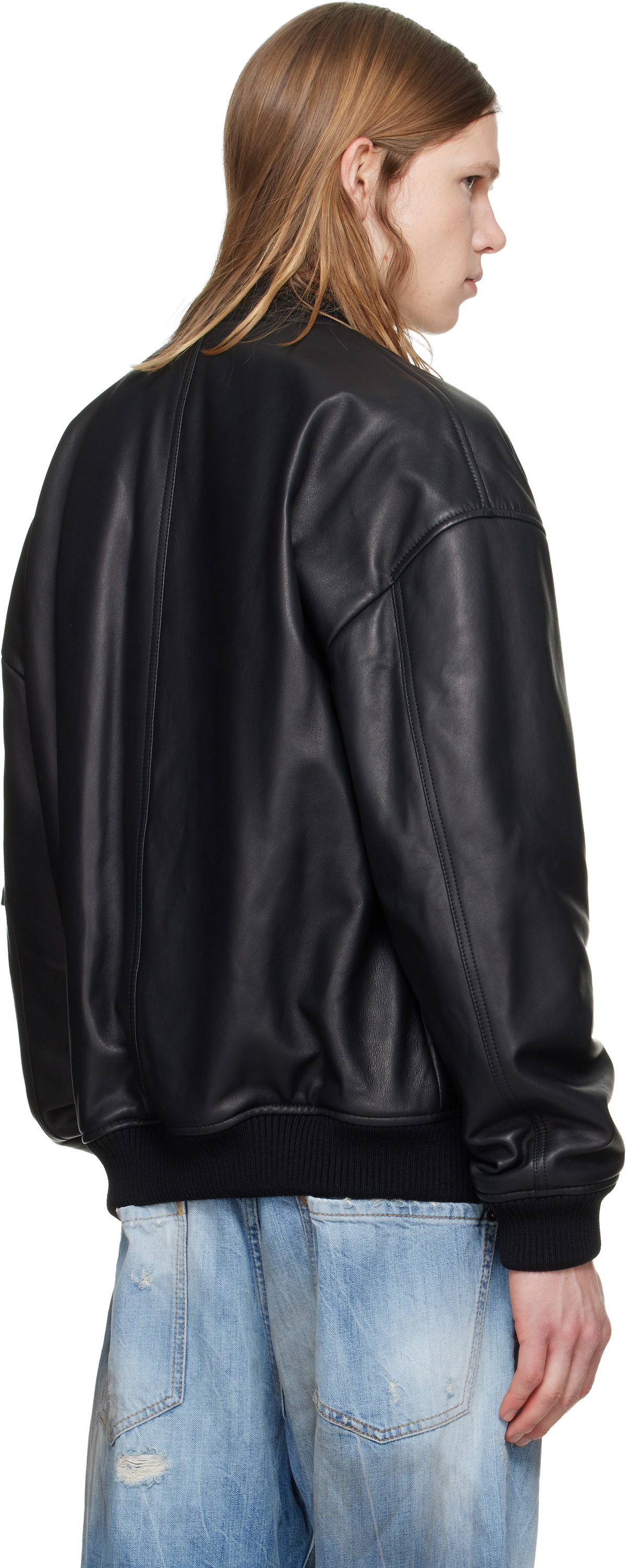 Dsquared2 Black Leather Bomber Jacket