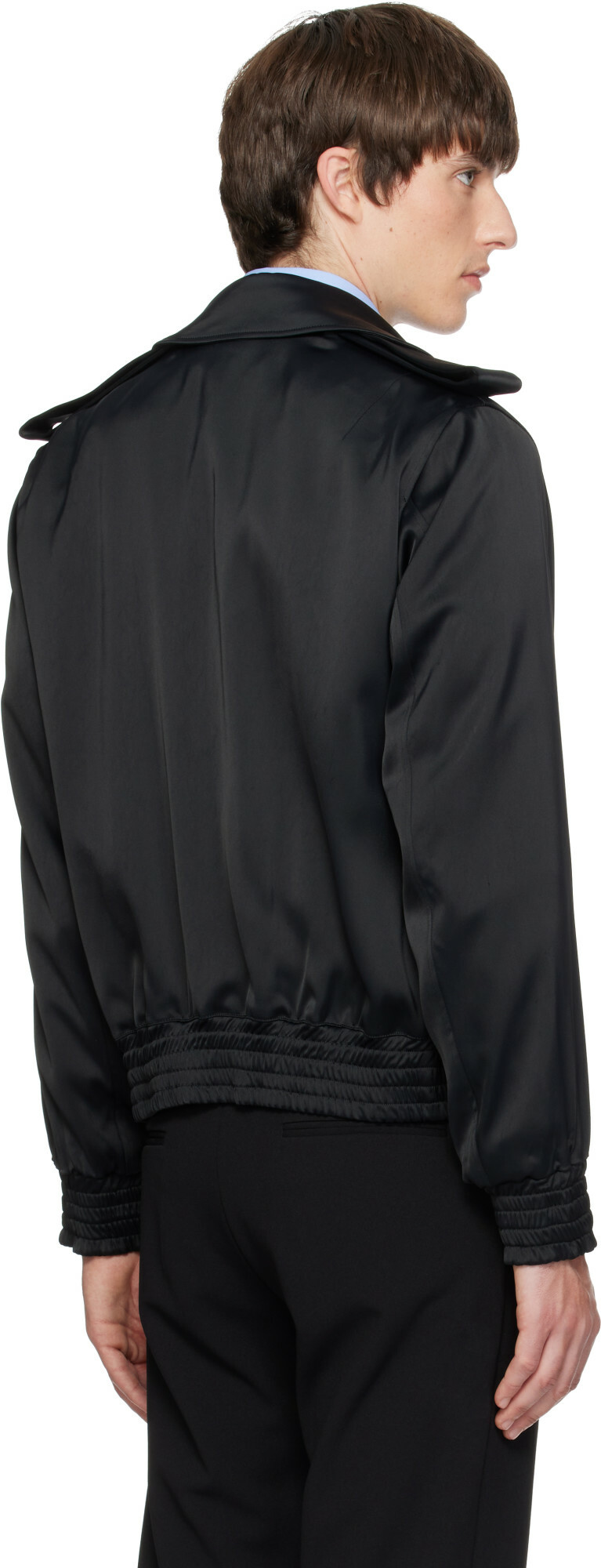 AARON ESH Black Satin Bomber Jacket