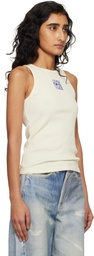 Marni Off-White Ribbed Cotton Marni Frame Logo Tank Top