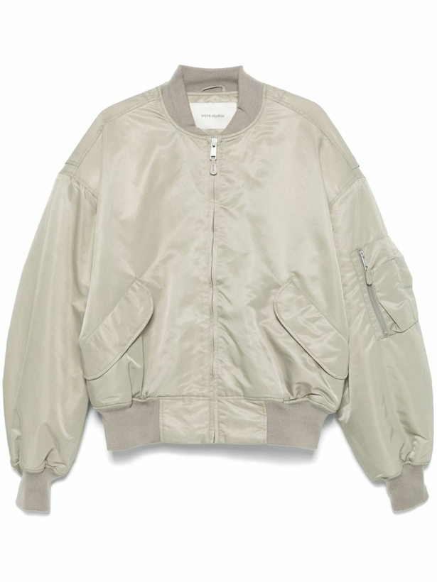 Photo: ENTIRE STUDIOS Grey Satin Bomber Jacket