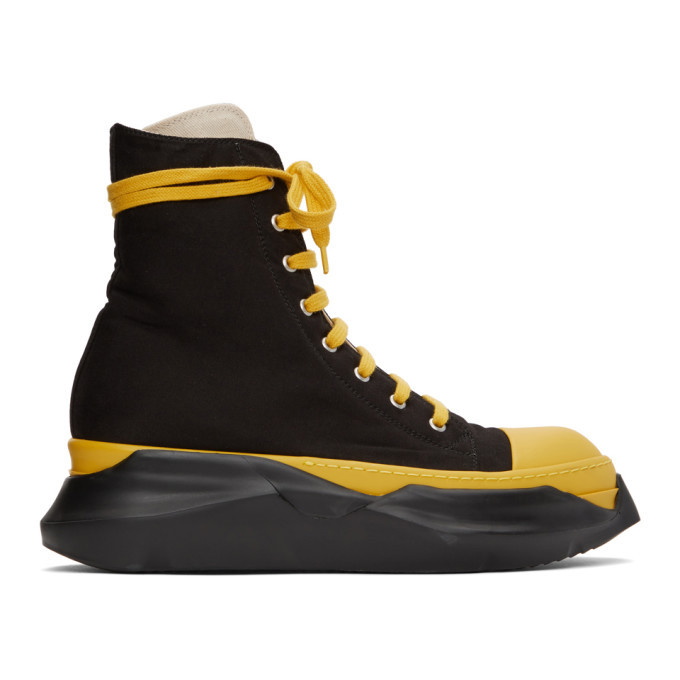 Photo: Rick Owens Drkshdw Black and Yellow Abstract High-Top Sneakers