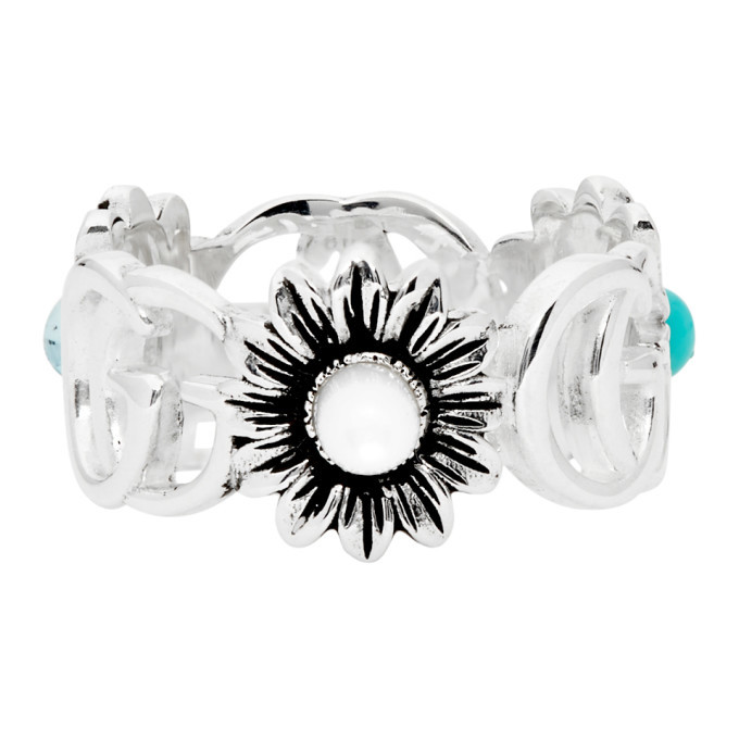 Gucci Silver Interlocking G Flower Marmont Ring