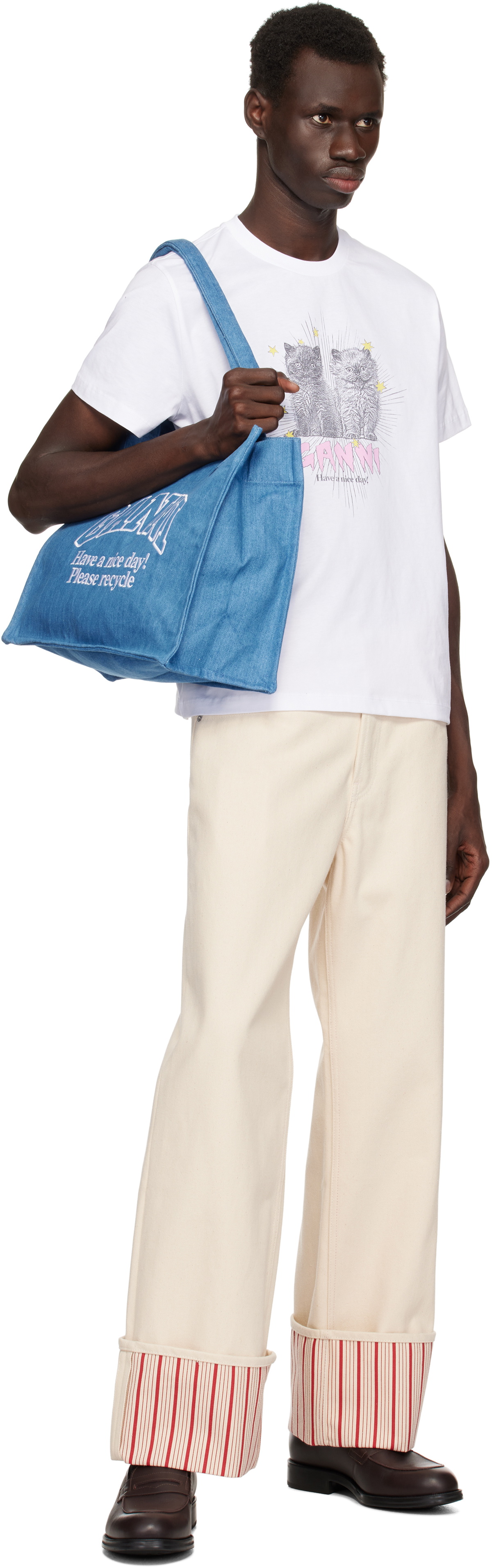 GANNI White Basic Jersey Kittens Relaxed T-shirt GANNI