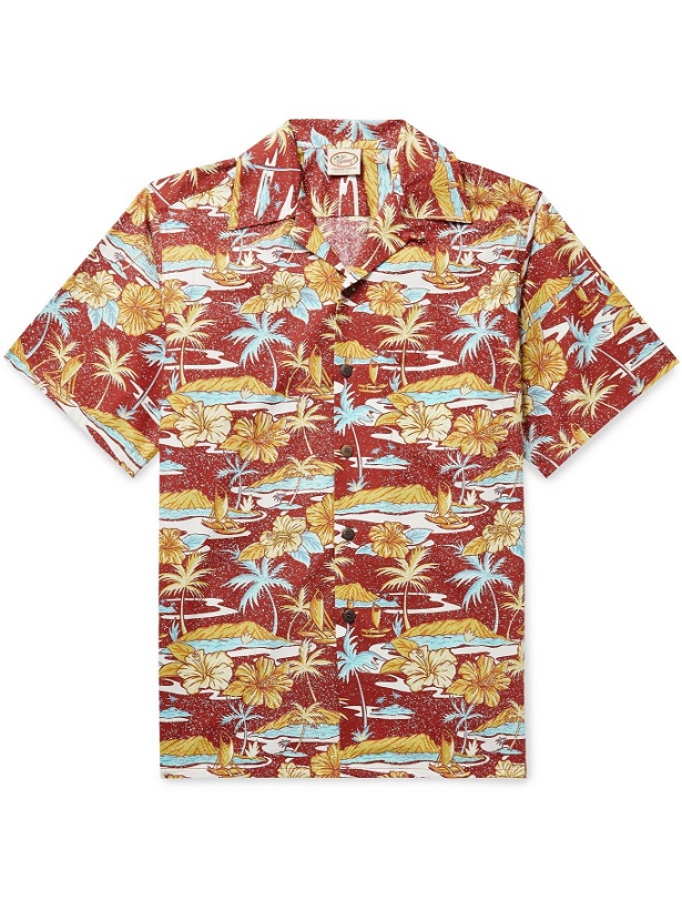 Photo: GO BAREFOOT - Old Hawaii Camp-Collar Printed Cotton Shirt - Red - S