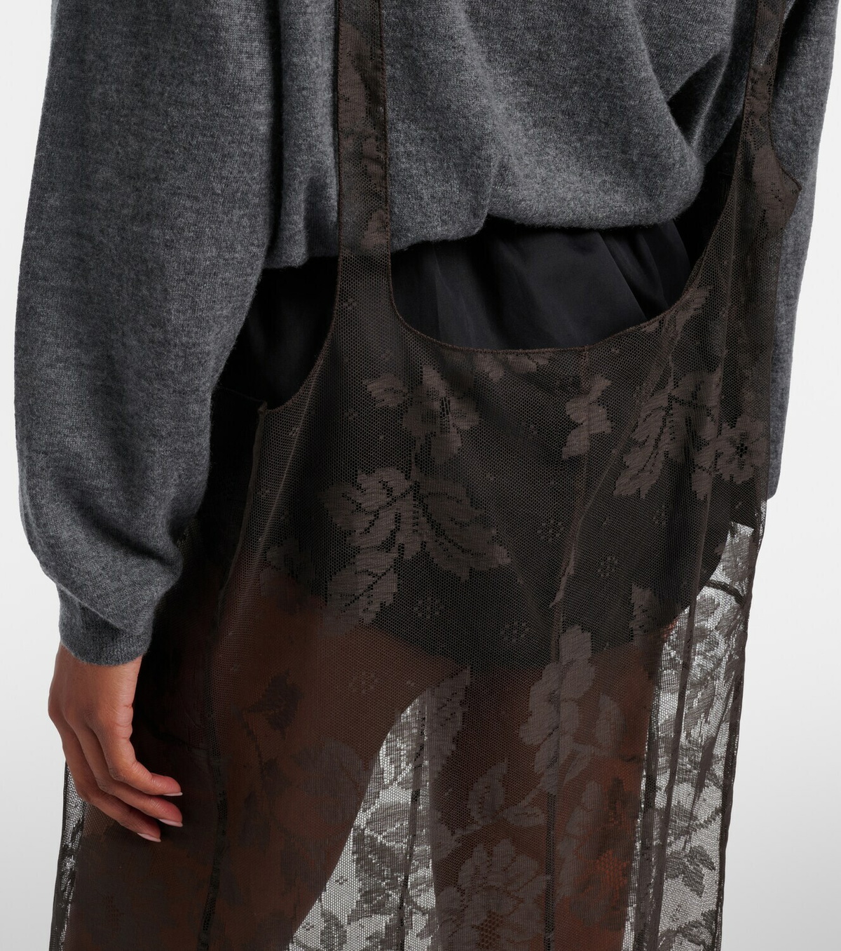 Prada Floral lace cotton midi skirt