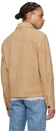 BOSS Beige Regular-Fit Leather Jacket