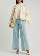 Lug Von Siga Kirke Embroidered Cotton-blend top Ecru
