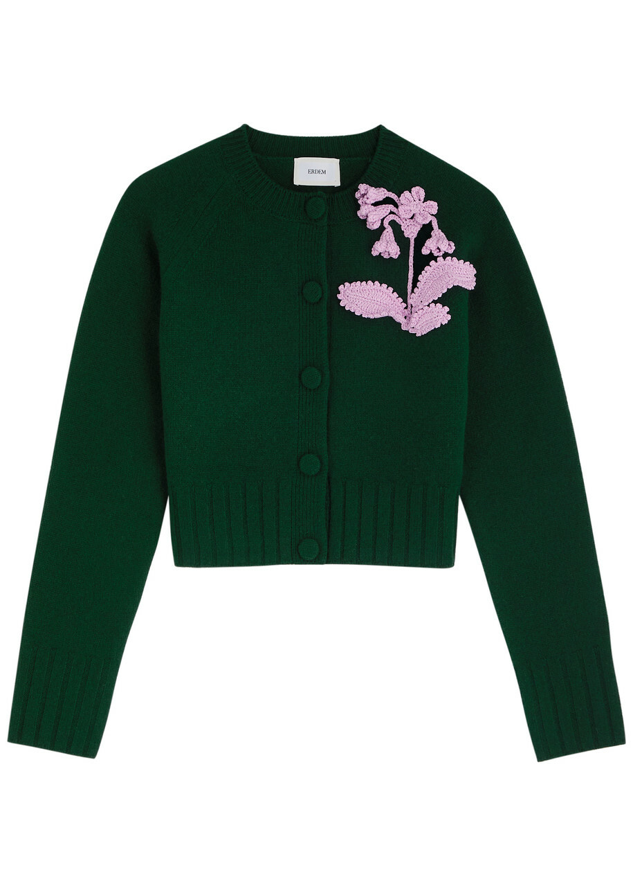 トップス FLOWER  RRL APPLIQUED WOOL CARDIGAN Erdem Floral-appliqué Wool Cardigan Dark Green Erdem