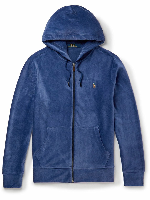 Photo: Polo Ralph Lauren - Logo-Embroidered Cotton-Blend Corduroy Zip-Up Hoodie - Blue