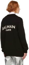 Balmain Black Intarsia Logo Cardigan