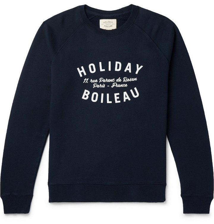 Photo: Holiday Boileau - Printed Fleece-Back Cotton-Jersey Sweatshirt - Navy