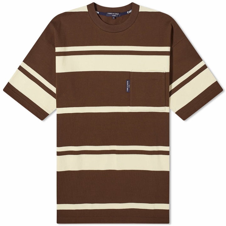 Photo: Comme des Garçons Homme Men's Horizontal Stripe Pocket T-Shirt in Brown/Cream