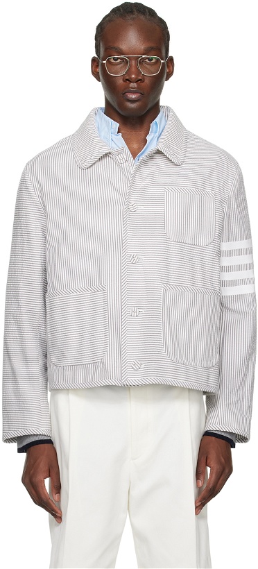 Photo: Thom Browne Gray Unconstructed 4-Bar Jacket