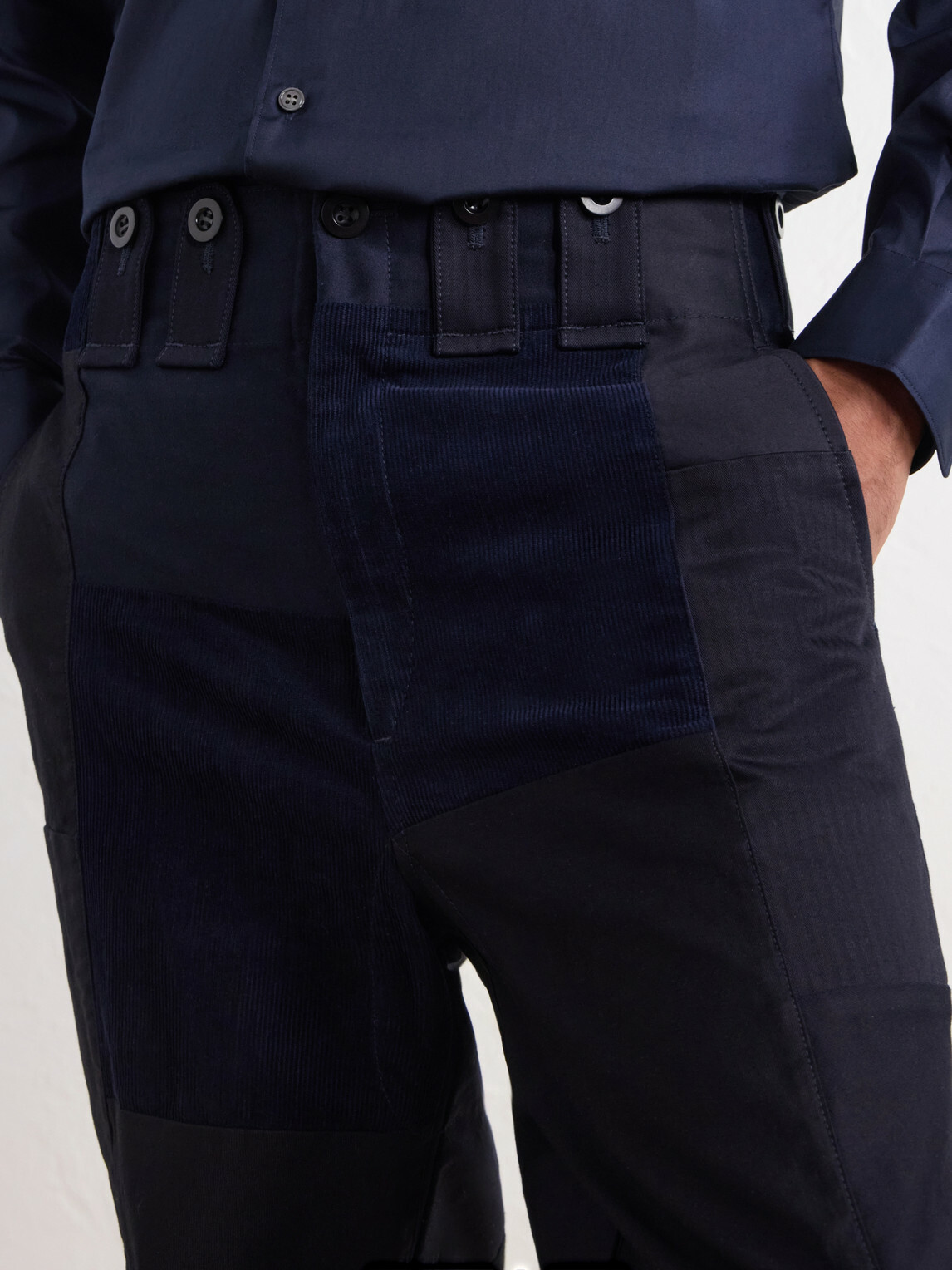 Junya Watanabe - Patchwork Straight-Leg Paneled Cotton-Twill Trousers - Blue