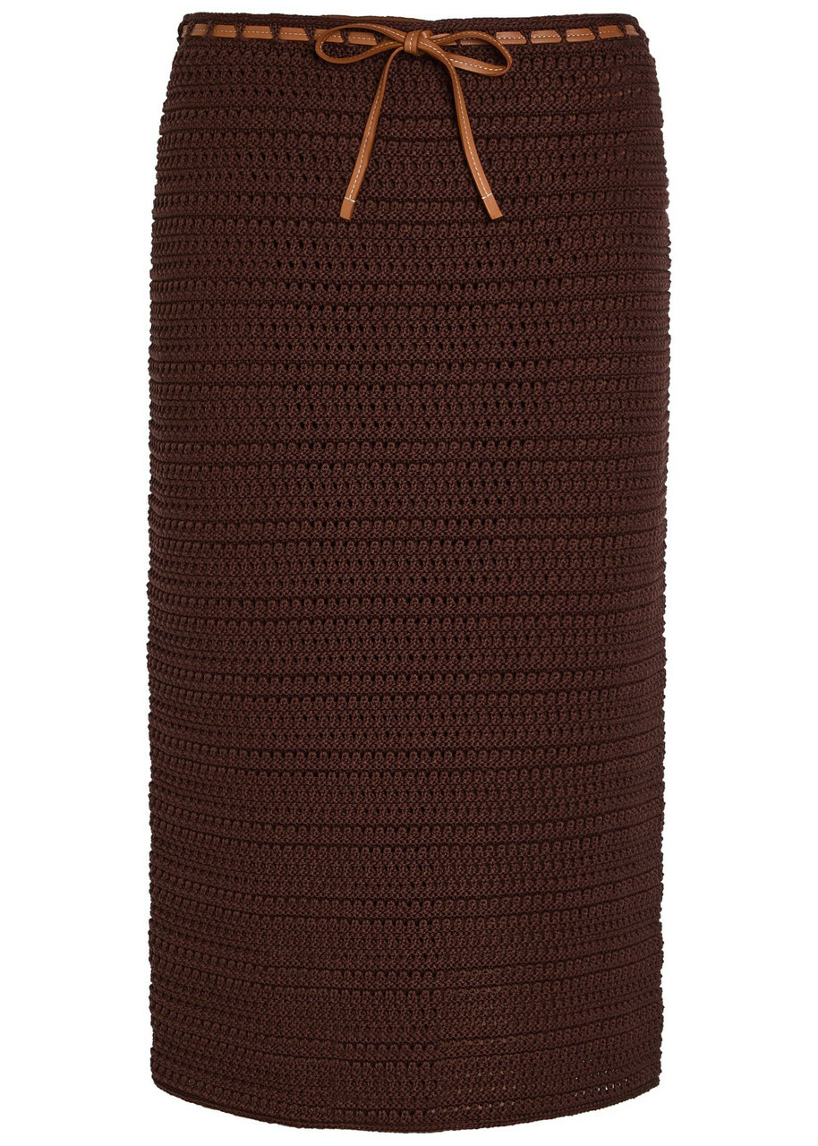 Tods Knit Cotton Midi Skirt Brown