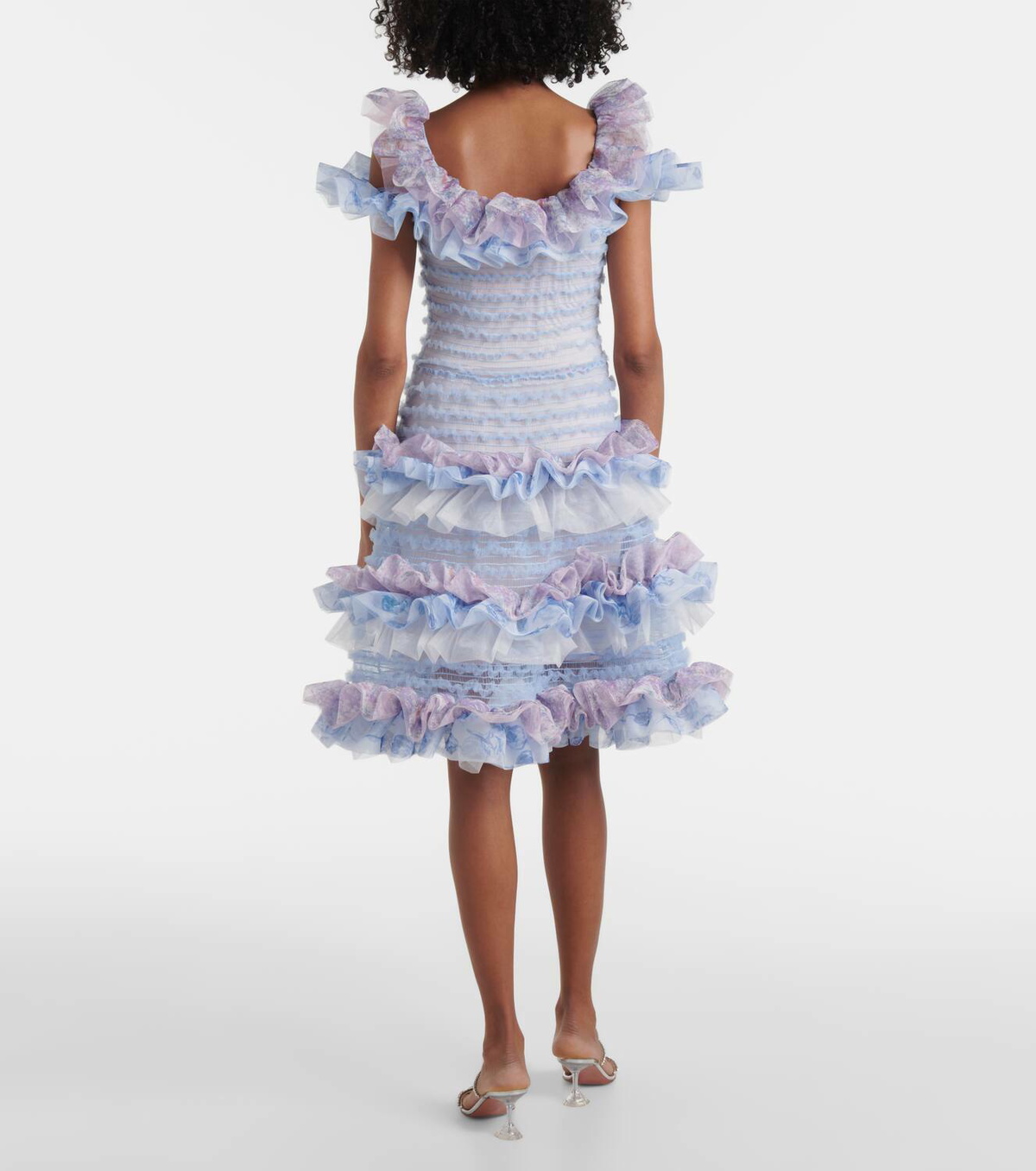 Susan Fang Printed smocked ruffled minidress