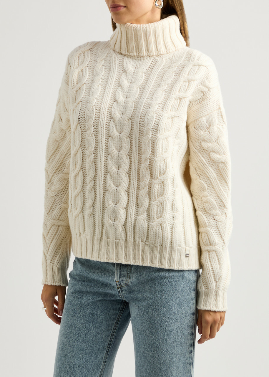 Herno Roll-neck Cable-knit Wool Jumper Cream