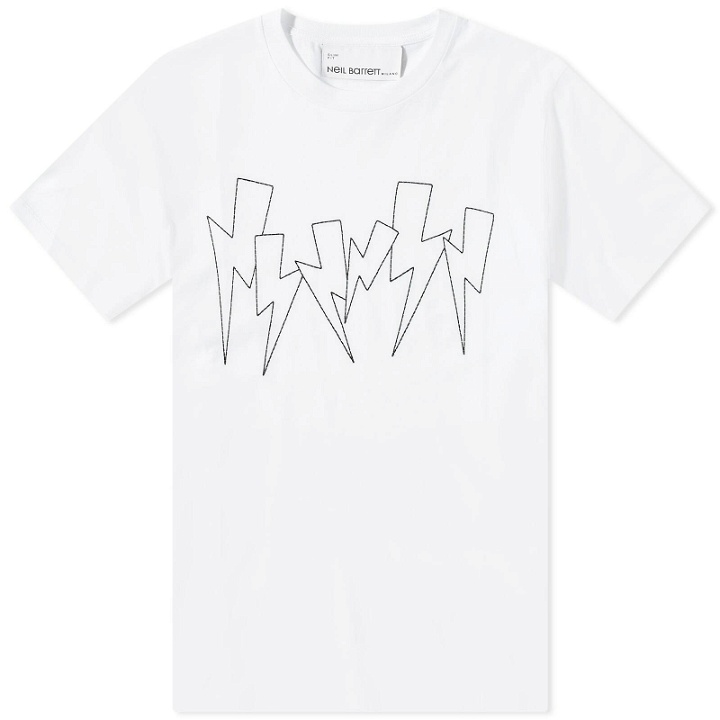 Photo: Neil Barrett Men's Jumbled Bolts Embroidered T-Shirt in White/Black