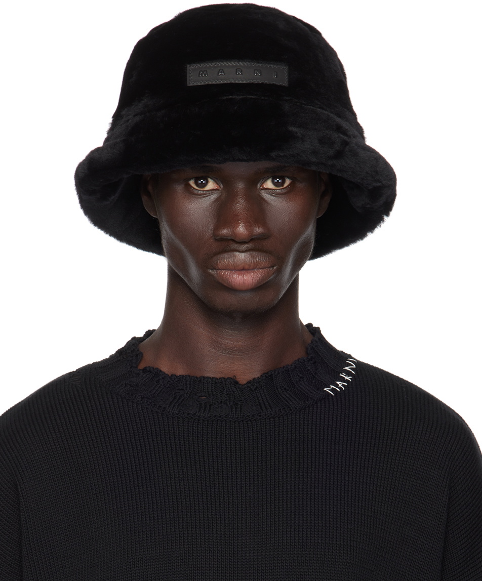 Marni Black Shaved Shearling Bucket Hat