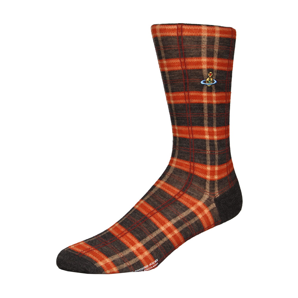 Check Socks - Charcoal/Rust