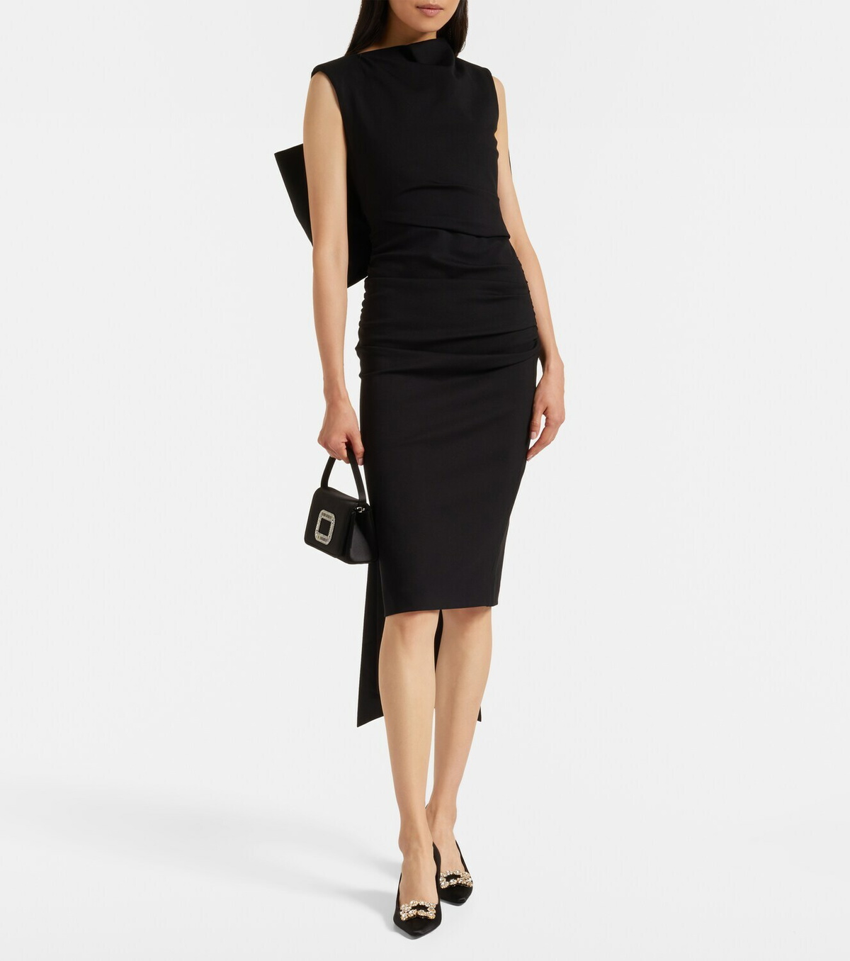 Dorothee Schumacher Bow-detail ruched satin-trimmed midi dress