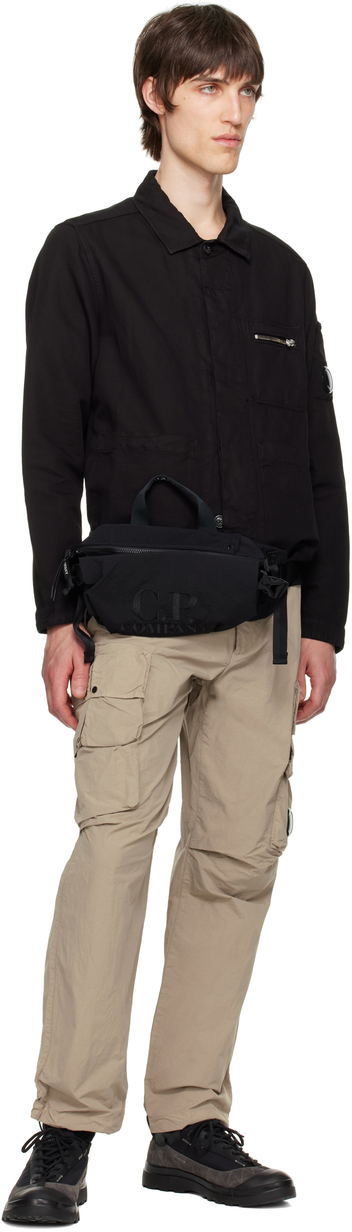 C.P. Company Black Plain Paper Touch Belt Bag