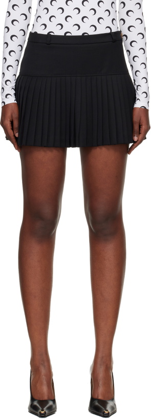Photo: Marine Serre Black Virgin Wool Stretch Twill Miniskirt