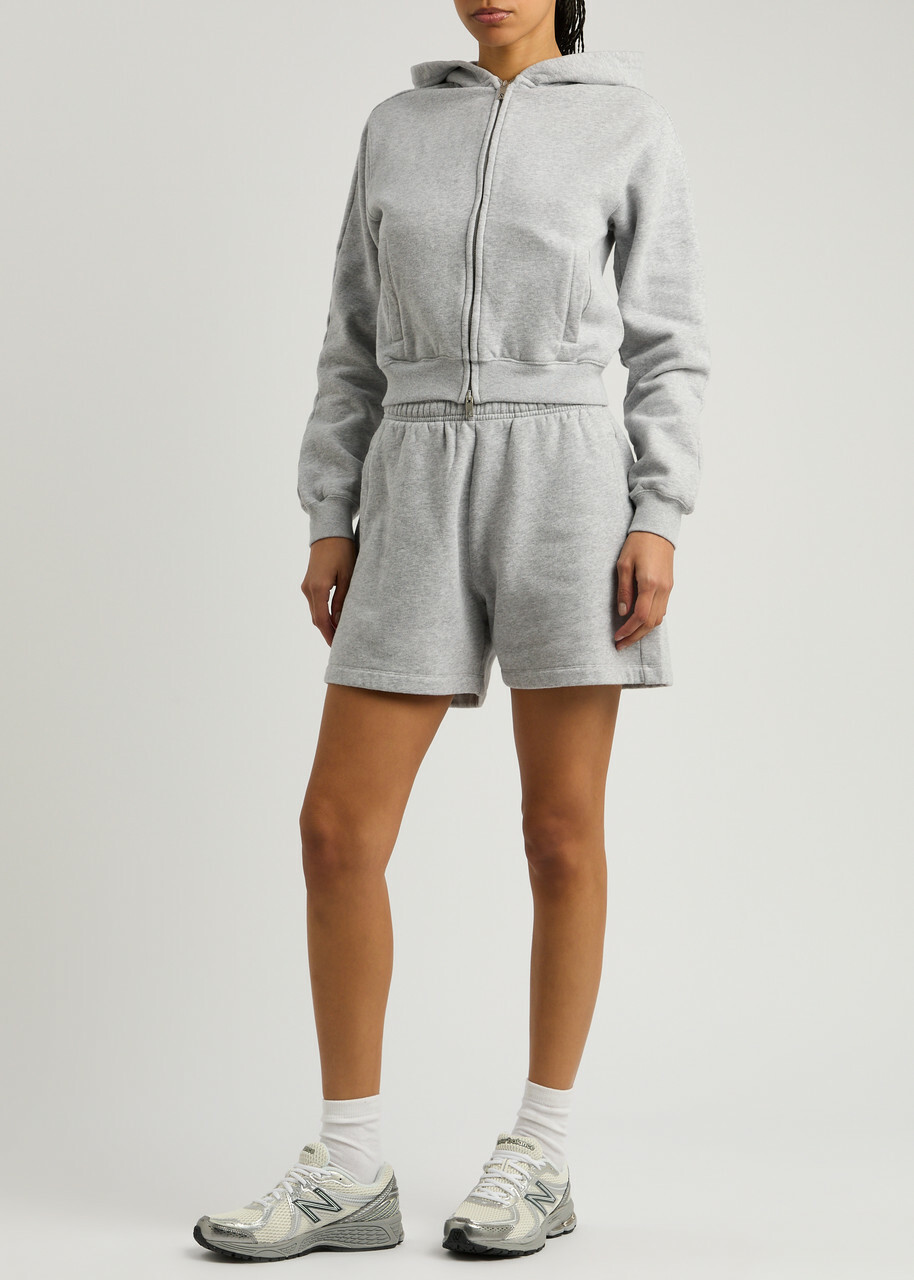 Represent Owners Club Cropped Hooded Cotton Sweatshirt Light Grey