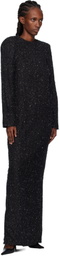 Pushbutton Black Metallic Thread Maxi Dress