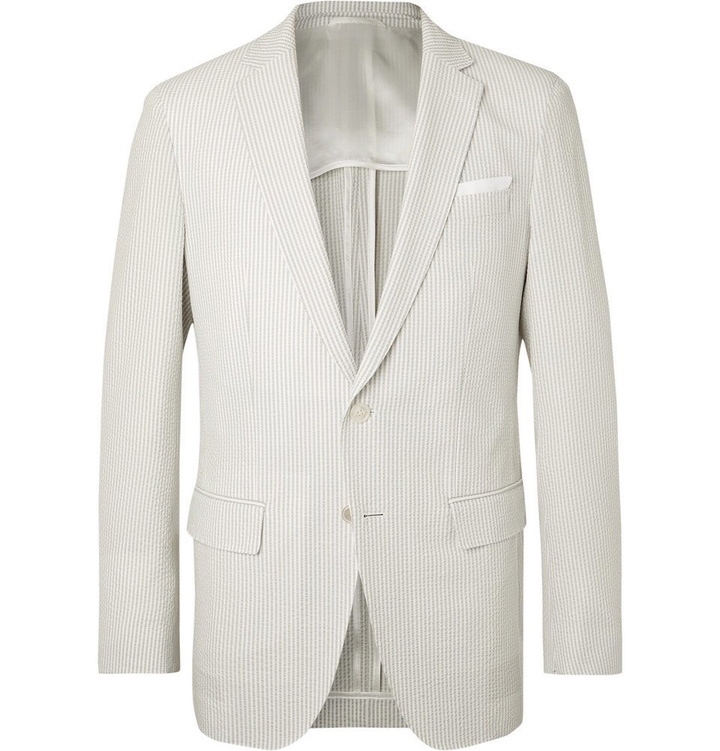 Photo: Hugo Boss - Light-Grey Hartlay Striped Seersucker Blazer - Light gray